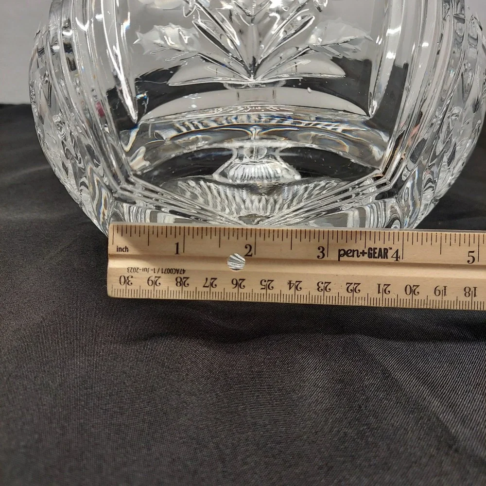 Vintage Crystal Glass Basket Frosted Floral Etched Scalloped Candy Dish 8